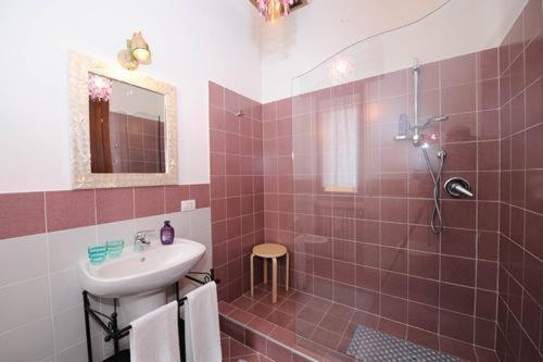 a bathroom with a sink and a shower at B&B Il Fragolo in Verona