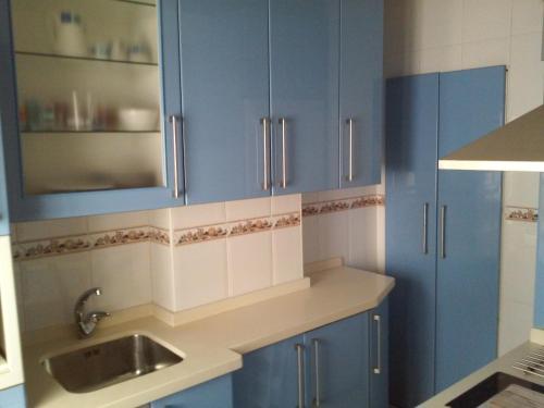 eine Küche mit blauen Schränken und einer Spüle in der Unterkunft Céntrico y luminoso San Vicente in Salamanca