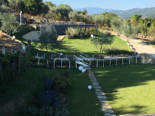 a garden with a bench in the grass at Podere Fontanino in Arezzo