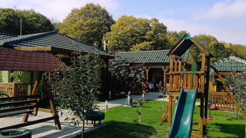 a playground with a slide in a yard at Agropensiunea Valea Fagilor in Luncaviţa