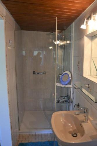 a bathroom with a shower and a sink at Apartment Baden Baden Haus am Ibachweg in Baden-Baden