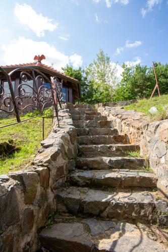 a stone staircase leading up to a building at Hájovna Hněvnice in Hněvnice