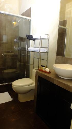 a bathroom with a toilet and a sink at Casa Falleri Boutique Hotel in Lima