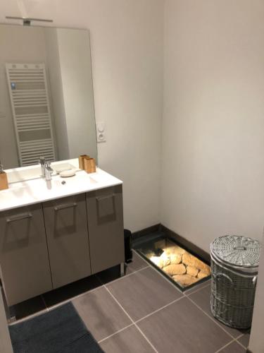 a bathroom with a sink and a mirror at NOUVEAU : Le puits de Sarlat in Sarlat-la-Canéda