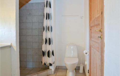 a bathroom with a toilet and a shower at Holiday Home Norges Fjelde Fanø V in Fanø