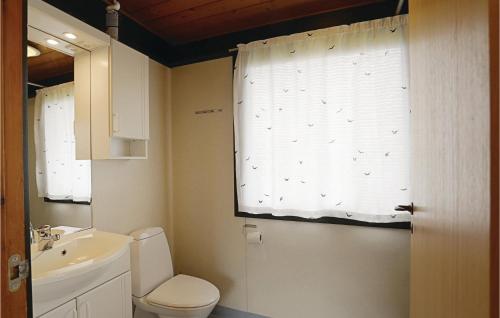 a bathroom with a toilet and a sink and a window at Pyrus in Arnager