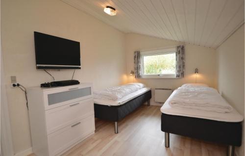 1 dormitorio con 2 camas y TV en la pared en 5 Bedroom Pet Friendly Home In Blvand, en Ho