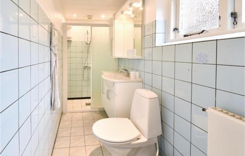 ein weißes Bad mit einem WC und einem Waschbecken in der Unterkunft Gorgeous Home In Haarby With Kitchen in Hårby