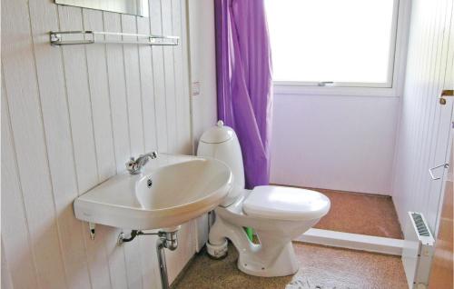 a bathroom with a white toilet and a sink at Nice Home In Frstrup With Kitchen in Lild Strand