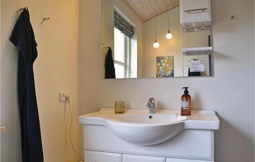 2 Bedroom Lovely Home In Jgerspris في Jægerspris: حمام مع حوض أبيض ومرآة