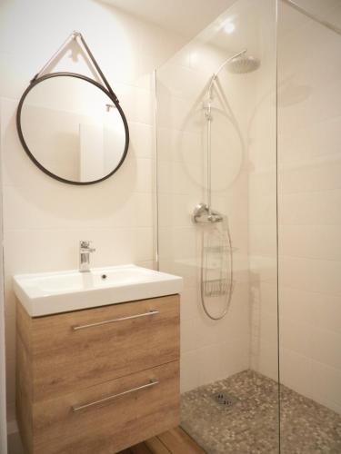 une salle de bain avec un lavabo et une douche dans l'établissement B&B Bordeaux Saint Michel, à Bordeaux