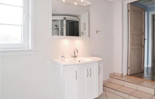a white bathroom with a sink and a mirror at Gorgeous Home In Bramming With Sauna in Bramming