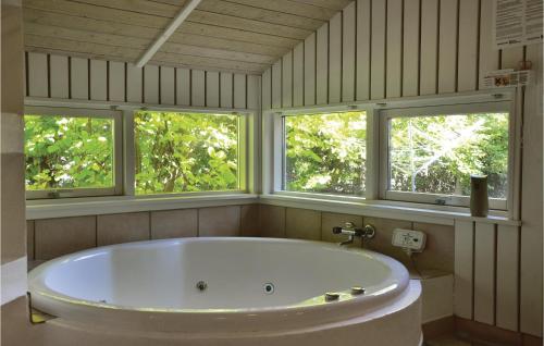 ジルレジェにあるAmazing Home In Gilleleje With 4 Bedrooms, Sauna And Wifiの大きなバスタブ付きのバスルーム(窓2つ付)