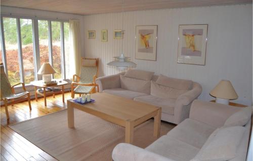 a living room with a couch and a table at Holiday Home Uranusvej in Ålbæk