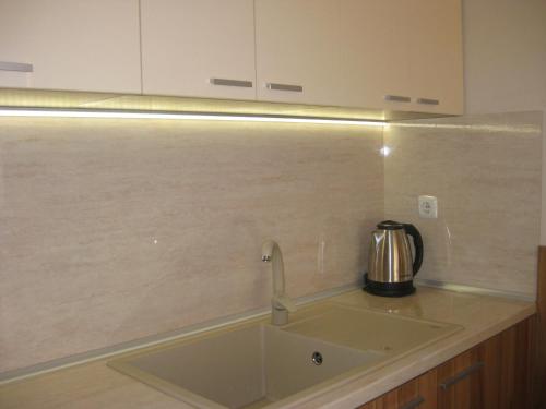 a kitchen counter with a sink and a mixer at Private Rooms Silvia in Varna City