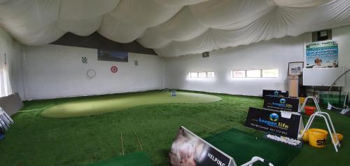 a room with a fake baseball field on the floor at Maxwell's Golf Retreat in Bombay