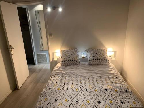 een slaapkamer met een groot bed met 2 kussens bij Porte Bourgogne in Orléans