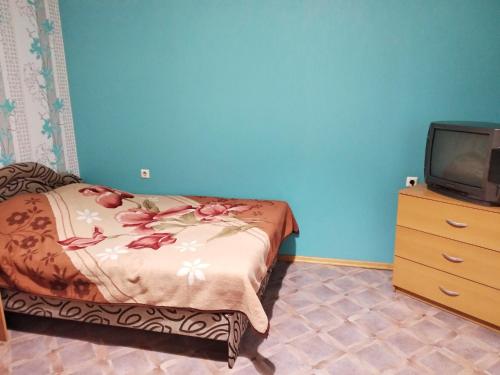 ノヴォシビルスクにあるApartamenty naDusi Kovalchuk 252のベッドルーム(ベッド1台、テレビ、ドレッサー付)