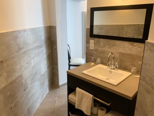 La salle de bains est pourvue d'un lavabo et d'un miroir. dans l'établissement A STORIA, à Bastia