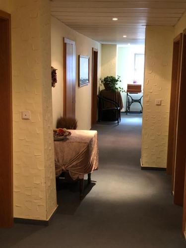 a hallway with a table in a room at Hostaria del Castello in Marburg an der Lahn