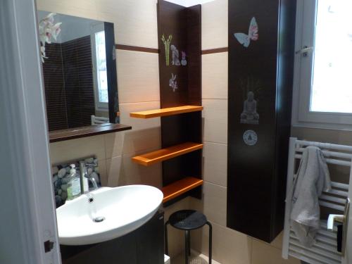 ein Bad mit einem Waschbecken und einem Spiegel in der Unterkunft logement zen sur la colline aux mimosas in Hyères