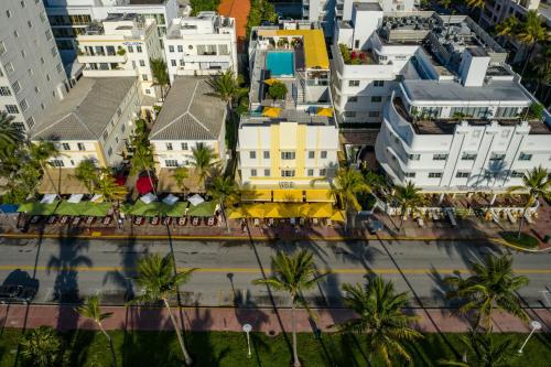 an aerial view of a city with buildings at Leslie Hotel Ocean Drive in Miami Beach
