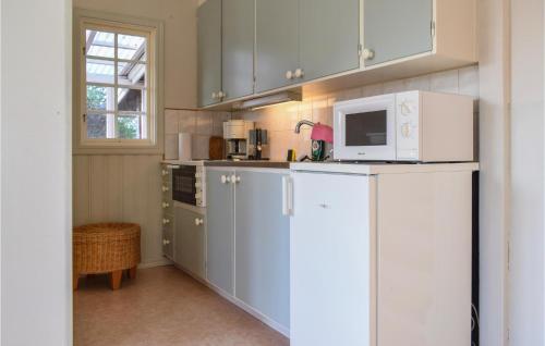 a kitchen with a white refrigerator and a microwave at 2 Bedroom Amazing Home In Mörbylånga in Mörbylånga