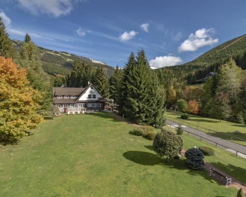 an aerial view of a house with a large yard at Hotel Resort Martin & Kristyna in Špindlerův Mlýn