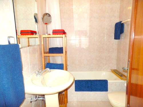 a bathroom with a sink and a tub and a toilet at Pátio das Cavadas Apartment in Rio Tinto