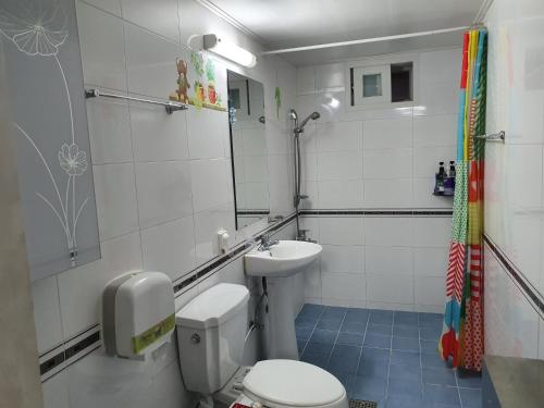 ein Bad mit einem WC und einem Waschbecken in der Unterkunft Ok guesthouse in Seoul