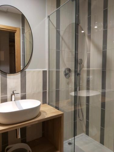 a bathroom with a sink and a shower at Habital Suites in Jaca