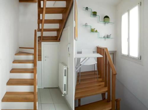 two images of a staircase in a house at Red House ai Mori in Venice
