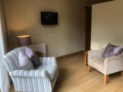 uma sala de estar com um sofá e uma cadeira em Courtyard Studio em Armagh