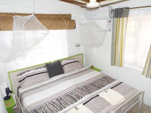 Bett in einem Zimmer mit Fenster in der Unterkunft Le Paradiso Apartments in Rodrigues Island