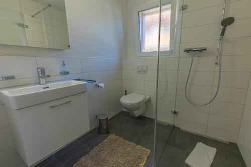 Kylpyhuone majoituspaikassa Chalet Gousweid- Harder Apartment