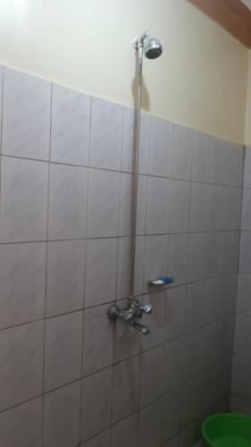 a shower in a bathroom with a green toilet at Hotel Premier in Yumbe