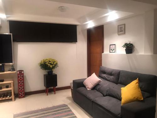sala de estar con sofá y TV en Laguna Hostel en Río de Janeiro