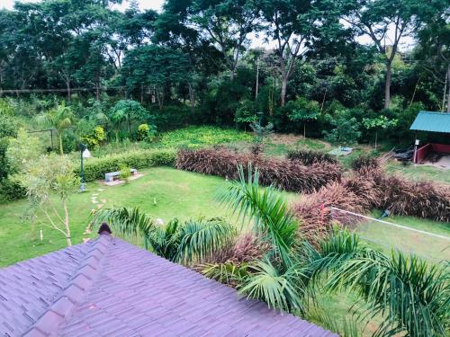 an aerial view of a backyard with a garden at 1000 SILVERS -Farm Stay in Mysore