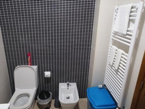 a small bathroom with a toilet and a sink at Congidouro in Freixo de Espada à Cinta