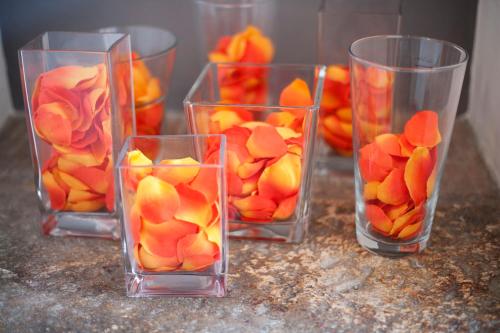 a group of glass cups filled with orange fruit at Hotel Charleston in Spoleto