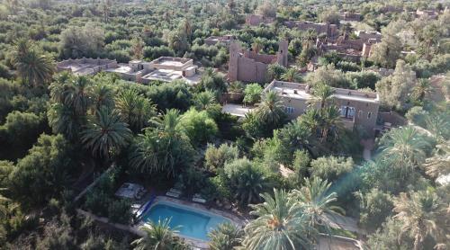 an aerial view of a house with palm trees and a pool at L'Ma Lodge in Skoura