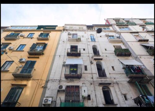 um edifício alto com muitas janelas e varandas em Flower Power em Nápoles