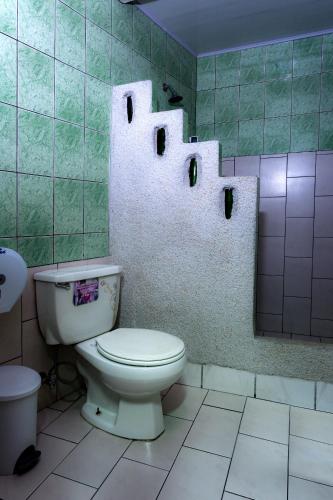 a bathroom with a toilet and a sink at Boutique Hotel Casa Orquídeas in San José