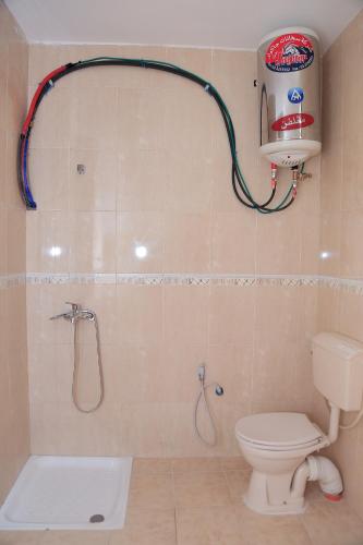 a bathroom with a shower and a toilet and a sink at Grandparents' House in Bethlehem