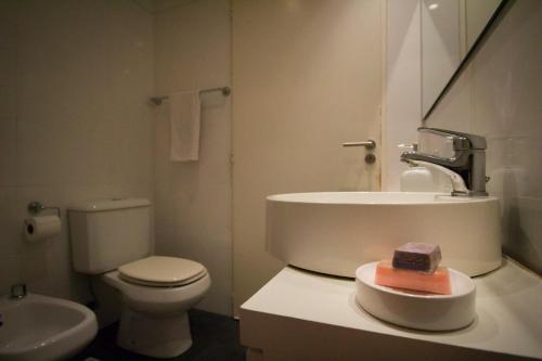 a bathroom with a white toilet and a sink at Apart Dorrego in Buenos Aires