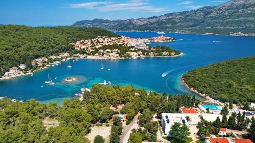 an aerial view of a small island in a body of water at MARILU in Korčula