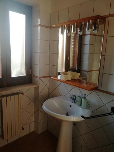 bagno con lavandino e specchio di Le Carcare a Santo Stefano del Sole