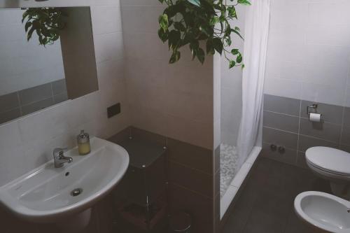 a bathroom with a sink and a toilet and a shower at B&B Gli Olmi in Creazzo