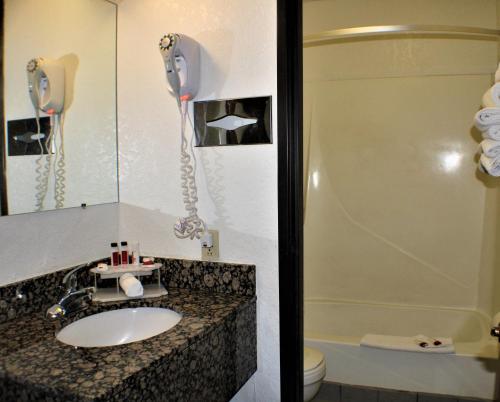uma casa de banho com um lavatório e um chuveiro em Knights Inn Payson em Payson