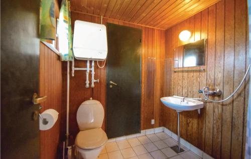 a bathroom with a toilet and a sink at Holiday Home Odder With A Fireplace 07 in Kysing